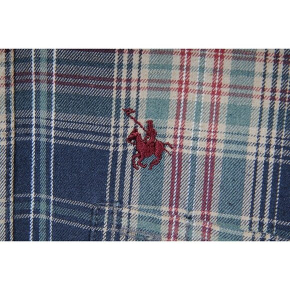 Knights of Round Table Mens Button Down Shirt Medium Blue Green Plaid Flannel - Picture 4 of 10